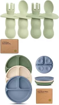 Набор силиконовых детских ложек и вилок Keababies