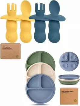 Набор силиконовых детских ложек и вилок Keababies