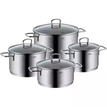 Набор силитовых кастрюль "Аликанте", нержавеющая сталь 18/10, (набор, 8 предметов, жаровня с крышкой 20 см, кастрюля для мяса с крышкой 16/20/24 см), индукция Silit, цвет edelstahlfarben