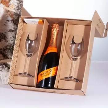 Набор SILWY Prosecco — 2 хрустальных бокала — Металлические наногелевые подушечки — Prosecco 0,75 л — Подарочная коробка