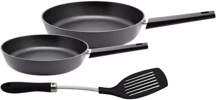 Набор сковород Elo "Новая волна", литой алюминий, (набор, 3 шт.), включая лопаточку, индукционная 24,28 см + высота 5,8 см, черный