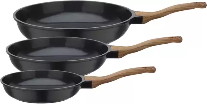 Набор сковород GSW "Natural Fit", литой алюминий, (набор, 3 предмета, 1 сковорода 20см, 24см, 28см), с инновационным антипригарным покрытием без ПФАС, индукционная индукция 28 см, черный