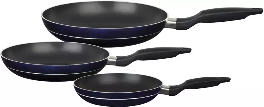 Набор сковород GSW "Temptura", алюминий, (набор, 3 предмета, 1x противень 20см, 24см, 28см), многократный, простое в уходе антипригарное покрытие, индукционная индукция 28 см, синий
