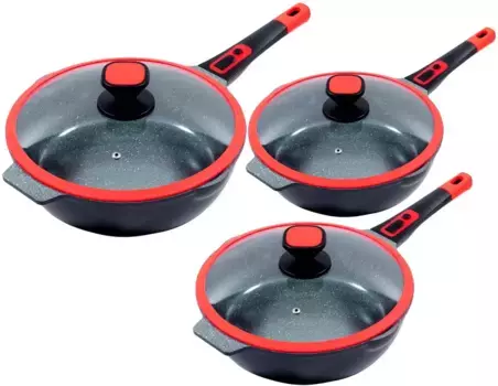Набор сковород KING "Click-Grip" из 3 шт, красный/черный