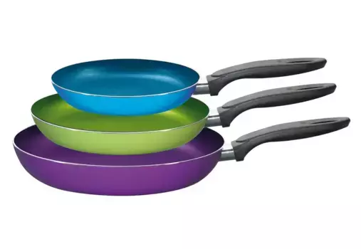 Набор сковород KING "Kchenstart", алюминий, (набор, 3 предмета, 1x сковорода 20 см, 1x сковорода 24 см, 1x сковорода 28 см), индукция, синий/темно-фиолетовый/зеленый