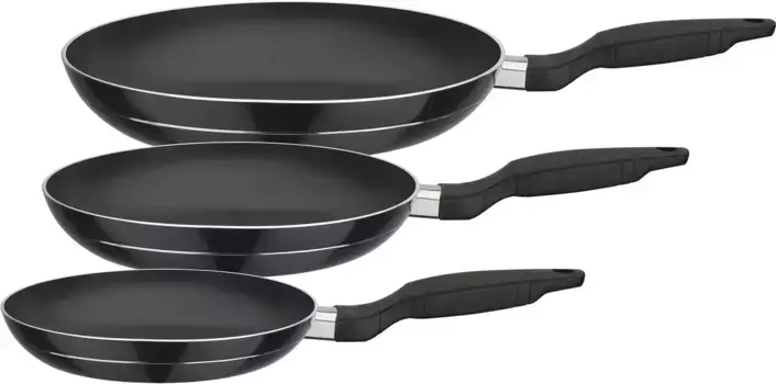 Набор сковородок GSW "Bratmeister", алюминий, (набор, 3 шт., 1 сковорода 20см, 24см, 28см), многократное, простое в уходе антипригарное покрытие 28 см, черный