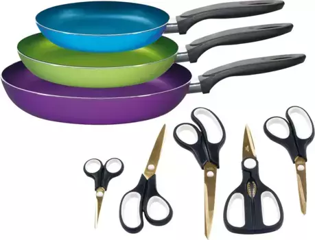 Набор сковрод KING, алюминий, (набор, 8 предметов, 5 ножниц, 3 кастрюли), индукция, керамическое покрытие 28 см, цвет bunt