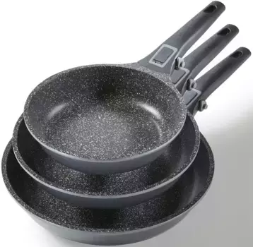 Набор сковрод STONELINE "Imagination PLUS", литой алюминий, (набор, 3 предмета, по 1 кастрюле 20/24/28 см, объём 1,2 л/1,9 л/3,0 л), уникальное покрытие из каменных частиц, индукция 28 см, цвет anthrazit