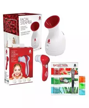 Набор спа-ухода за лицом: отпариватель для лица, очищающая щетка и гелевые маски для лица Pursonic, цвет White and Red