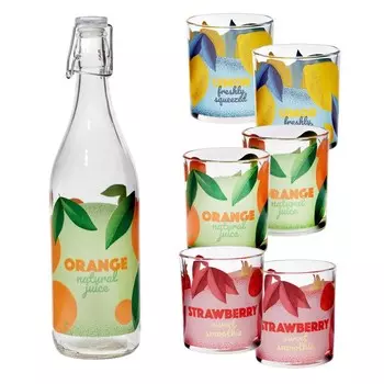 Набор стаканов 7 штук, 6 стаканов + 1 бутылка с крышкой + подарочная упаковка Cristalica GmbH, мультиколор