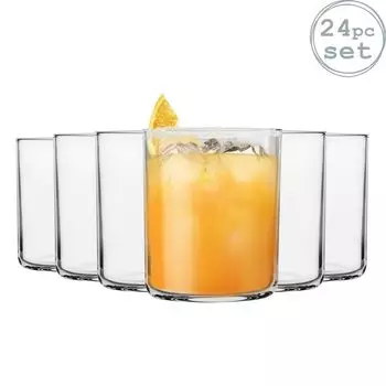 Набор стаканов Bormioli Rocco, 24 предмета Aere - Стеклянные стаканы для питья в современном стиле для воды, сока, виски - 280 мл, коричневый