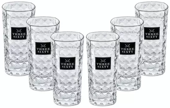 Набор стаканов для лонг-дринков Three Sixty Vodka, квадратный - 6x 0,3 л, калиброванный Mixcompany