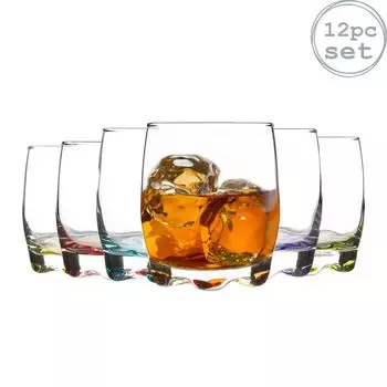 Набор стаканов для виски LAV Adora, 12 предметов — цветные стаканы для ликера Rock Old Fashioned — основа из паприки — 290 мл — мульти