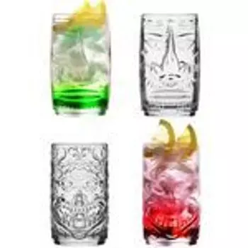 Набор стаканов PLATINUX Tiki, 4 шт., стеклянные, 350 мл (макс. 450 мл), 2-гранные бокалы для коктейлей, бокалы для лонг-дринов, гавайские, прозрачный
