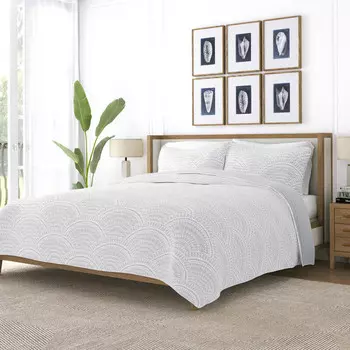 Набор стеганых одеял с двусторонним рисунком фестончатого синего цвета, ультрамягкое постельное белье из микрофибры ienjoy Home, цвет Light Gray