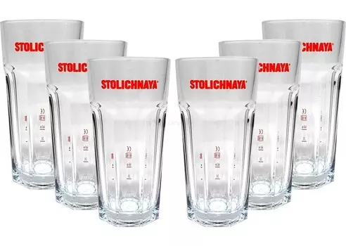Набор стеклянных стаканов Столичная - 6 стаканов для лонг-дринков 2/4кл калиброванных Mixcompany
