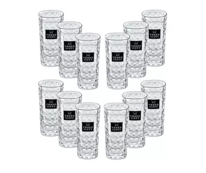 Набор стеклянных стаканов Three Sixty Vodka - 12 квадратных стаканов для лонг-дринков Mixcompany