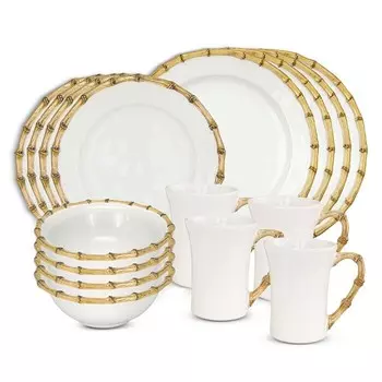 Набор столовой посуды Juliska Bamboo, 16 предметов, сервиз на 4 персоны, коричневый/бежевый