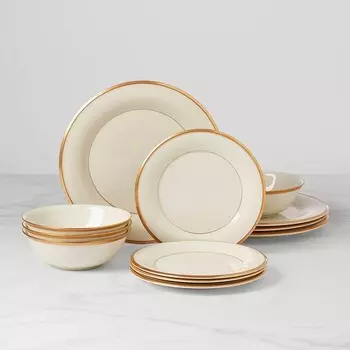 Набор столовой посуды Lenox Eternal, 12 предметов, сервиз на 4 персоны, слоновая кость/кремовый