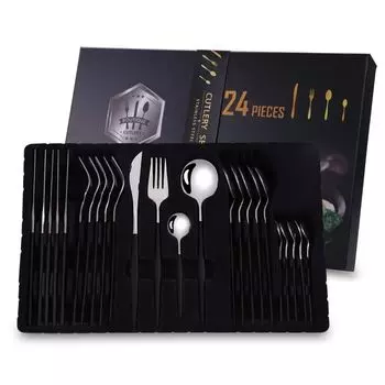 Набор столовых приборов, 24 предмета, элегантный серебристый/черный KP26400 OEM, серебро