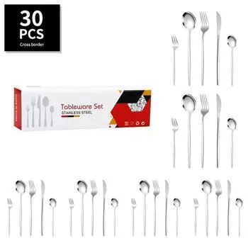 Набор столовых приборов ANTCOOL на 6 человек, набор столовых приборов из нержавеющей стали, 30 предметов, набор столовых приборов с ножом, вилкой, ложкой