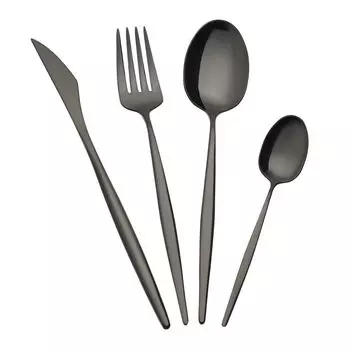 Набор столовых приборов Cairo Premium на 6 персон, 24 предмета, столовые приборы 18/10, блестящие, черные, можно мыть в посудомоечной машине ASPHALD