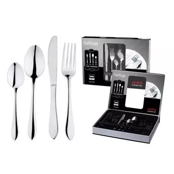 Набор столовых приборов Cheffinger на 6 персон, столовые приборы из нержавеющей стали 18/10, 24 предмета, столовые приборы Scheffinger