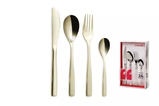 Набор столовых приборов Comas Barcelona Champagne, 24 предмета, столовые приборы, PVD-покрытие, нержавеющая сталь, 6720