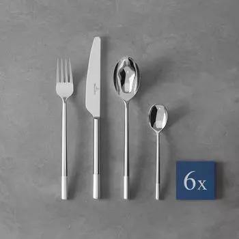 Набор столовых приборов Ella из атласа, 24 предмета 42х27х5см Villeroy & Boch, серебро/платина