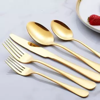 Набор столовых приборов Freetoo, столовые приборы из 30 предметов на 5-7 человек, набор столовых приборов, включая ложку, нож, вилку, столовые приборы из нержавеющей стали, можно мыть в посудомоечной машине, золото