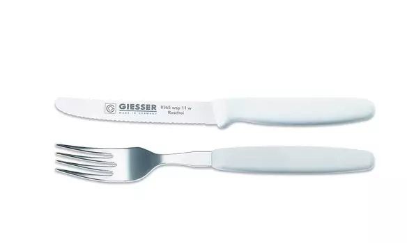Набор столовых приборов Giesser нож вилка + нож для томатов 11см волна острый цвет - белый GIESSER MESSER