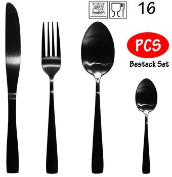 Набор столовых приборов из 16 предметов, настольные столовые приборы, черные столовые приборы на 4 персоны Stephans Mbelbrse