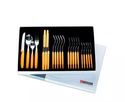 Набор столовых приборов из 24 ножей Giesser, вилка, столовая ложка, чайная ложка, нож для томатов, 11 см, желтый GIESSER MESSER