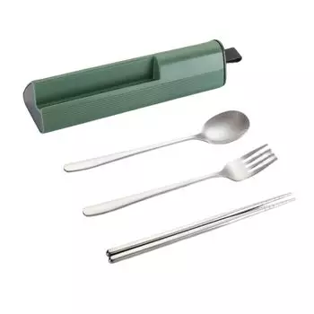 Набор столовых приборов из нержавеющей стали с дорожным футляром Бесшумный дизайн интерьера Обед на ходу Доставка еды - Зеленый Тяжелый Hameb, мультиколор