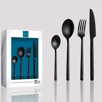 Набор столовых приборов Kadum "Брест" из 16 предметов из нержавеющей стали матовый и столовые приборы черного цвета
