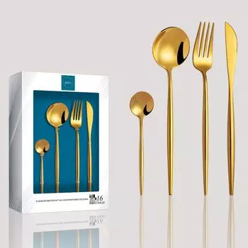 Набор столовых приборов Kadum "Тулон" из 16 предметов из блестящей нержавеющей стали и золотистых столовых приборов