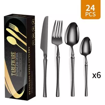 Набор столовых приборов KUGI набор столовых приборов на 6 человек, 24 предмета, в том числе (24 предмета), 6 человек, нож, вилка, ложка, столовые приборы из нержавеющей стали с зеркальной полировкой