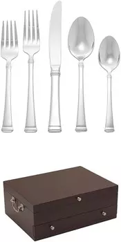 Набор столовых приборов Mikasa Harmony из 20 предметов из нержавеющей стали 18/10, комод для хранения столовых приборов размером 4 и 15 дюймов с выдвижным ящиком