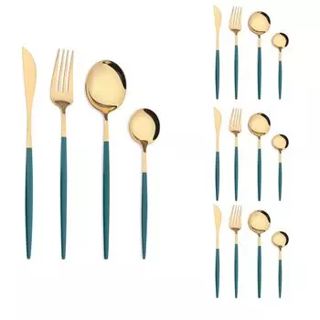 Набор столовых приборов minhgoring, нож, вилка, набор ложек, столовые приборы из 16 предметов на 4 человека, столовые приборы из нержавеющей стали, можно мыть в посудомоечной машине (зеленый)