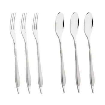 Набор столовых приборов Mulex "Мини-столовые приборы из 3-х ложек и 3-х вилок, сатиновая отделка", (набор, 6 предметов), практичный для кемпинга, пикников, походов - или просто для салата, цвет silberfarben