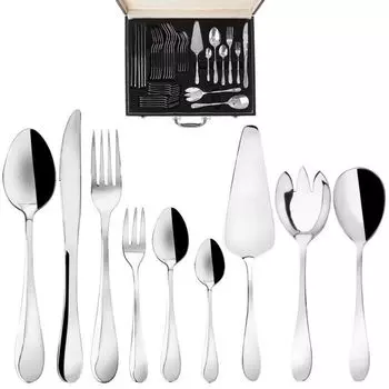 Набор столовых приборов ORION PROFISIMO, 39 предметов, ложка, вилка, нож, столовые приборы для салата, вилка для торта, сервер для торта с деревянной коробкой