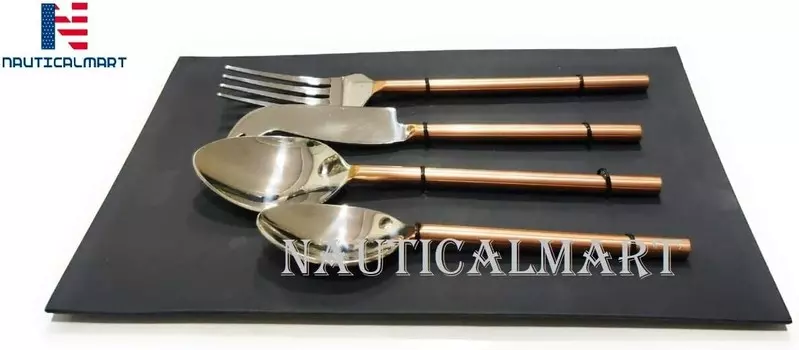 Набор столовых приборов с медным покрытием. Набор посуды. Набор столовых приборов для дома и офиса. Можно мыть в посудомоечной машине. Nautical-Mart