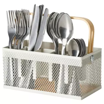 Набор столовых приборов с подставкой Ikea Vimpelfisk, 25 предметов, нержавеющая сталь/бамбук/натуральный белый