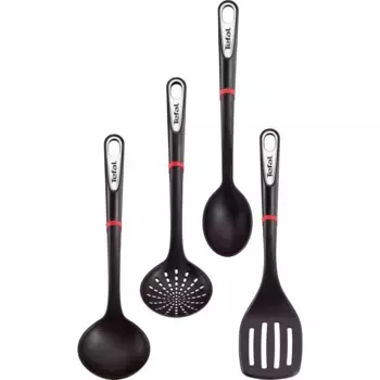 Набор столовых приборов Tefal "Ingenio", (набор, 4 предмета), ложка для сцеживания/поваренная ложка/лопатка/половник, можно мыть в посудомоечной машине, цвет schwarz/rot/edelstahlfarben