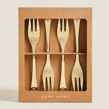 Набор столовых приборов Zara Home Decorative Engraved Brunch Fork, 4 предмета, нержавеющая сталь/золотистый