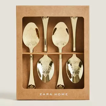 Набор столовых приборов Zara Home Dessert Spoons With Decorative Engraving, 4 предмета, нержавеющая сталь/золотистый