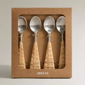 Набор столовых приборов Zara Home Rattan Dessert Spoons, 4 предмета, нержавеющая сталь/коричневый
