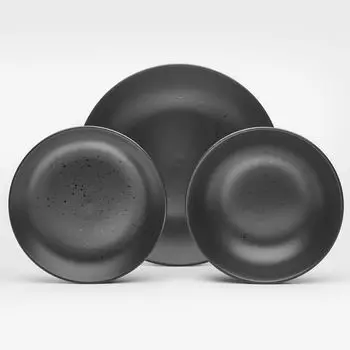 Набор столовых сервизов, набор посуды Luna (12 предметов), на 4 персоны, фаянс, черная матовая глазурь с блестящими точками Van Well