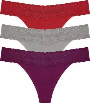 Набор стрингов Bliss Perfection, 3 шт. Natori, цвет Poinsettia/Stormy/Taro