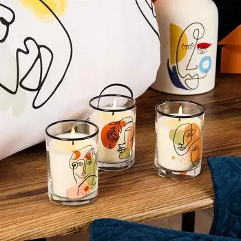 Набор свечей Rakle, 3 предмета с абстрактным узором в виде лица - Разноцветный - 8x6x6 см